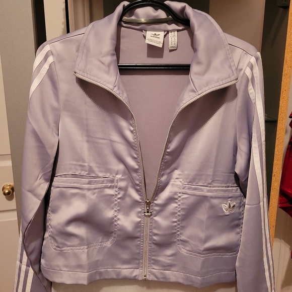 Adidas Grey/Purple Satin Cropped Track Jacket - Picture 4 of 7
